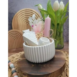 Geschenkset Schulanfang | Dekoschale mit Zuckertüte, Kerzenhalter + Kerze und Trockenblumen, personalisierbar | Schule