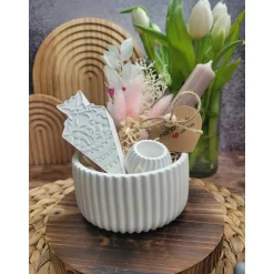 Geschenkset Schulanfang | Dekoschale mit Zuckertüte, Kerzenhalter + Kerze und Trockenblumen, personalisierbar | Schule