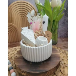 Geschenkset Schulanfang | Dekoschale mit Zuckertüte, Kerzenhalter + Kerze und Trockenblumen, personalisierbar | Schule