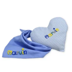 Geschenkset Wärmekissen + Halstuch mit Namen - Personalisiertes Geschenk für Babys Kinder mit Rapskissen Herz und Tuch
