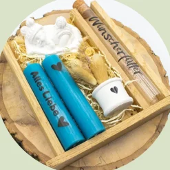 Geschenk-Set "Zur Geburt" für Jungen | Geburt | Mitbringsel | Kerzenset | Geschenkset | Kerzenbox | Geldgeschen