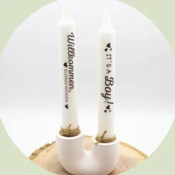 Geschenk-Set zur Geburt "Willkommen" für Jungen/Mädchen (2 Kerzen) | personalisierbar | Geburt | Kerzenset