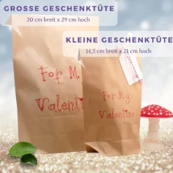 Geschenktüten-Set Schultüte Geschwistertüte Schwester vom Schulkind mit Geschenkanhänger aus Papier und Kordel in rot-we