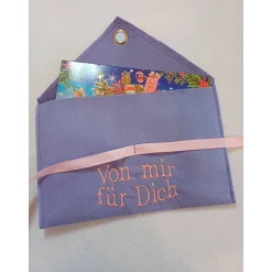 Geschenkumschlag mit Stickerei "Von mir für Dich" Umschlag Filzumschlag