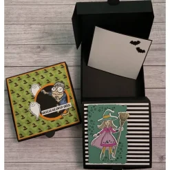 Geschenkverpackung / Gastgeschenk, Goodie, Mitbringsel, Geldgeschenk zu Halloween, Pizzabox mit Hexe oder Monster