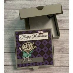 Geschenkverpackung / Gastgeschenk, Goodie, Mitbringsel, Geldgeschenk zu Halloween, Pizzabox mit Fledermäuse oder Monster