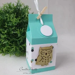 Geschenkverpackung - Milchtüte in Weiß-Mint mit Eule