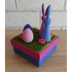 Geschenkverpackung - Ostern (Osterhasen mit Eiern und Stoffblumen)