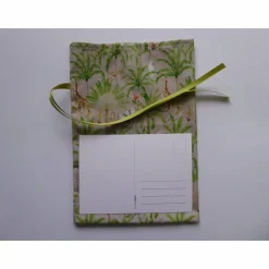 Geschenkverpackung aus Stoff beige mit Palmen und Tieren Stoffbeutel Geschenksäckchen