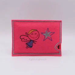 Geschenkverpackung, Filzhülle, rosa, bestickt mit Engel mit Stern