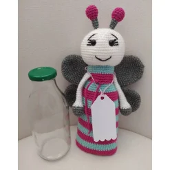 Geschenkverpackung, Flaschenüberzug, Schmetterling, gehäkelt, Handarbeit