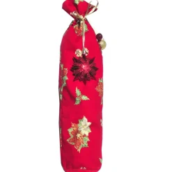 Geschenkverpackung Flasche Weihnachten Baumwolle Weihnachtsstern – No Waste Beutel, 16,5 x 51 cm, wiederverwendbar