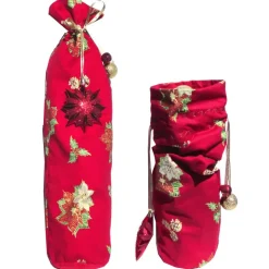 Geschenkverpackung Flasche Weihnachten Baumwolle Weihnachtsstern – No Waste Beutel, 16,5 x 51 cm, wiederverwendbar