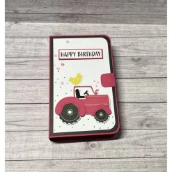 Geschenkverpackung „Happy Birthday“ Buchbox Trecker Traktor Geburtstag Geldgeschenk pink grün Handmade Stampin‘ Up!