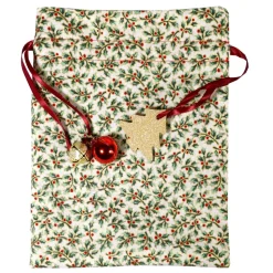 Geschenkverpackung Ilex creme Weihnachten doppellagig Baumwolle – No Waste Geschenkbeutel