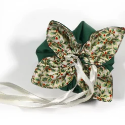 Geschenkverpackung Ilex grün gold – Wiederverwendbar, handgenäht & aus Baumwolle