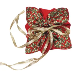 Geschenkverpackung Ilex rot gold – Wiederverwendbar, handgenäht & aus Baumwolle