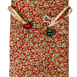 Geschenkverpackung Ilex rot Weihnachten – Baumwolle, doppellagig, wiederverwendbar
