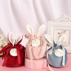 Geschenkverpackung Ostern mit süßen Öhrchen 3er -Set, Geschenkbeutel Stoffverpackung