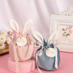 Geschenkverpackung Ostern mit süßen Öhrchen 3er -Set, Geschenkbeutel Stoffverpackung