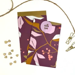 Geschenkverpackung Set NEON FALL Geschenkpapier Aufkleber Anhänger und Tüten in lila