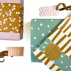 Geschenkverpackung Set SWEET CARAMEL Geschenkpapier Aufkleber Anhänger und Tüten in süßen Designs