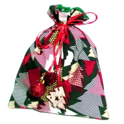 Geschenkverpackung Weihnachten – Baumwollbeutel mit Tannenbäumen, doppellagig, wiederverwendbar