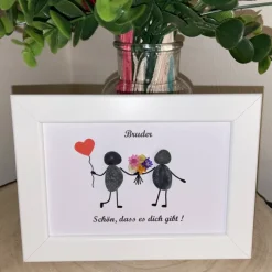 Geschwister Geschenk Steinbild personalisiert – Handgefertigtes Unikat mit Natursteinen & Spruch, STB-162