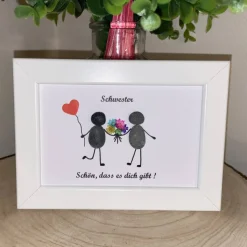 Geschwister Geschenk Steinbild personalisiert – Handgefertigtes Unikat mit Natursteinen & Spruch, STB-162