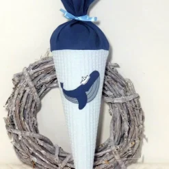 Geschwistertüte kleine Schultüte personalisierbar Kindergartentüte Waffelpique in blau Kitatüte Waffelstoff Wal