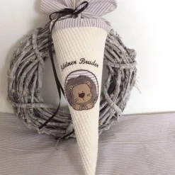 Geschwistertüte kleine Schultüte personalisierbar Kindergartentüte Waffelpique in beige Kitatüte Waffelstoff Löwe