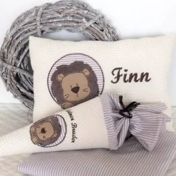 Geschwistertüte kleine Schultüte personalisierbar Kindergartentüte Waffelpique in beige Kitatüte Waffelstoff Löwe