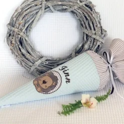 Geschwistertüte kleine Schultüte personalisierbar Kindergartentüte Waffelpique in beige Kitatüte Waffelstoff Löwe