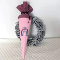 Geschwistertüte kleine Schultüte personalisierbar Kindergartentüte Regenbogen rosa Kitatüte Waffelstoff Zuckertüte