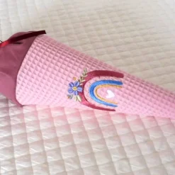Geschwistertüte kleine Schultüte personalisierbar Kindergartentüte Regenbogen rosa Kitatüte Waffelstoff Zuckertüte