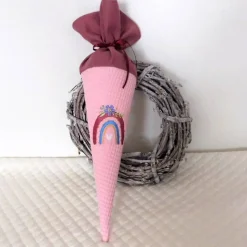 Geschwistertüte kleine Schultüte personalisierbar Kindergartentüte Regenbogen rosa Kitatüte Waffelstoff Zuckertüte