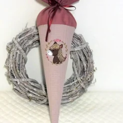 Geschwistertüte kleine Schultüte personalisierbar Kindergartentüte Waffelpique altrosa Kitatüte Waffelstoff Pferd