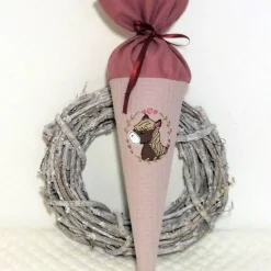 Geschwistertüte kleine Schultüte personalisierbar Kindergartentüte Waffelpique altrosa Kitatüte Waffelstoff Pferd