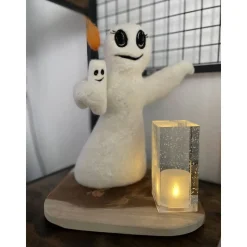 Gespenster-Duo aus Filz – Herr mit Hut, Laterne & Besen, Dame mit fröhlicher Kerze, handgemachte Herbstdeko, Halloween