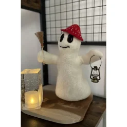 Gespenster-Duo aus Filz – Herr mit Hut, Laterne & Besen, Dame mit fröhlicher Kerze, handgemachte Herbstdeko, Halloween