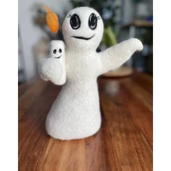 Gespenster-Duo aus Filz – Herr mit Hut, Laterne & Besen, Dame mit fröhlicher Kerze, handgemachte Herbstdeko, Halloween