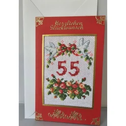 Gestickte Grußkarte, Jubiläumskarte, Klappkarte, Handarbeit