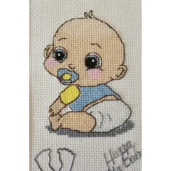 Gestickte Grußkarte "Zur Geburt", Klappkarte, Handarbeit