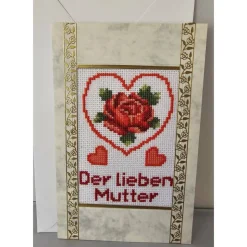 Gestickte Grusskarte , Muttertag, Klappkarte, Handarbeit