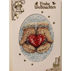 Gestickte Weihnachtskarte, Grußkarte, Klappkarte, Handarbeit