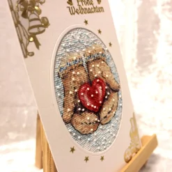 Gestickte Weihnachtskarte, Grußkarte, Klappkarte, Handarbeit