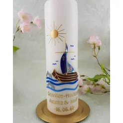 Gezeiten Hochzeit 59 Segelboot Hochzeitskerze 25x7 cm Original Design HKR3926 Hochzeitsgeschenk
