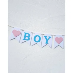 Girlande Gender Reveal / Boy or Girl / Dekoration zur Babyparty / Junge oder Mädchen / Handgefertigte Girlande aus Papie