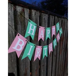 Girlande Happy Birthday Wimpelkette Partydeko Rosa & Mintgrün Geburtstag Wimpel Papierdeko auf Wunsch personalisiert mit
