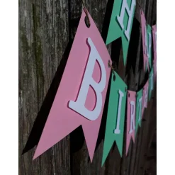 Girlande Happy Birthday Wimpelkette Partydeko Rosa & Mintgrün Geburtstag Wimpel Papierdeko auf Wunsch personalisiert mit